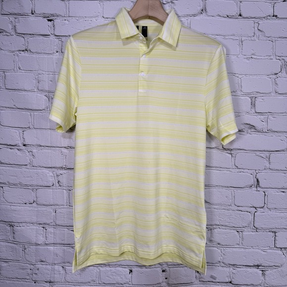 ADIDAS Men Heather Snap Golf Polo Size S‎ Pulse Yellow Striped PrimeGreen GV3895 - Picture 1 of 16